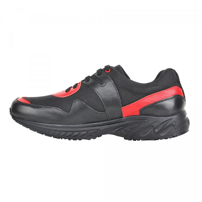Pure Leather Black Sports Shoe with Rubber Outsole & touch of Red - BoltRDX