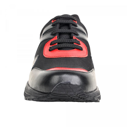 Pure Leather Black Sports Shoe with Rubber Outsole & touch of Red - BoltRDX