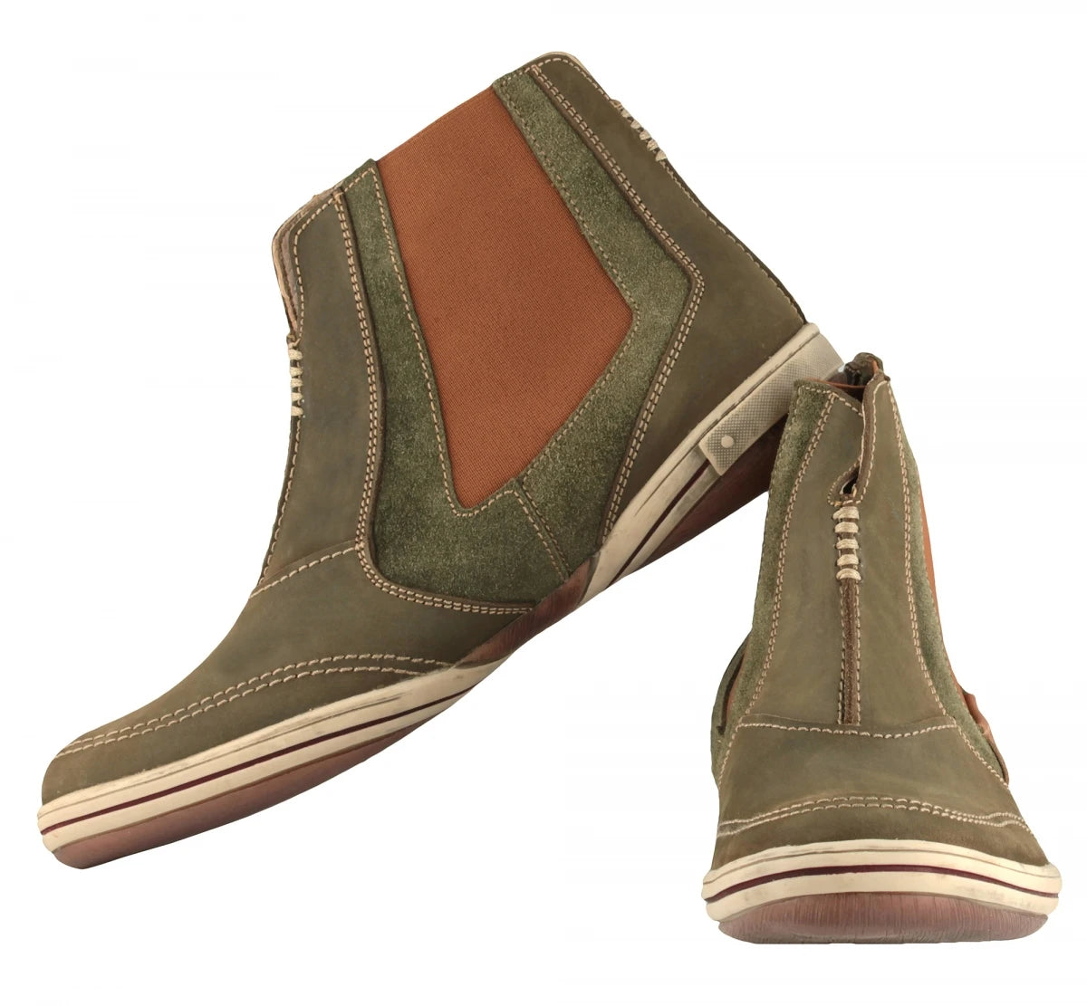 Pure Leather Chelsea Boot in Olive Nubuck & Suede — Brute Olivia | Men's Slip-On Ankle Boot with Tan Elastic Panel & Twin-Colour TR Sole |  BRU6806NUOLV
