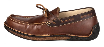 Pure Leather Dark Tan Stitch-Down Boat Shoes - Fredo