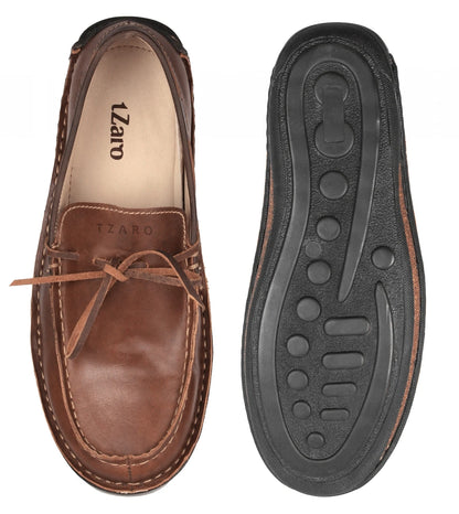 Pure Leather Stitch Down Boat Shoe - Fredo, DM5506BRWNOP