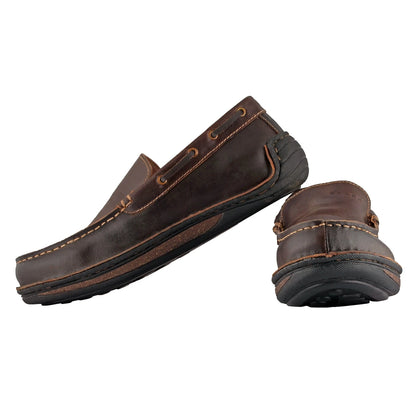 Pure Leather Brown & Black Stitch Down Boat Shoe - Bravia, DM5519BLOP