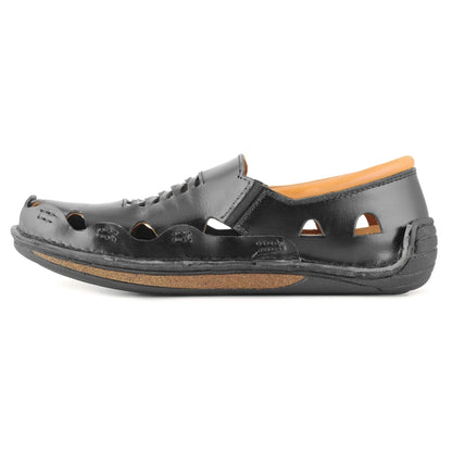 Pure Leather Black Sandal, with Driving Shoe Sole  -  Transformer, DMRONBLK25