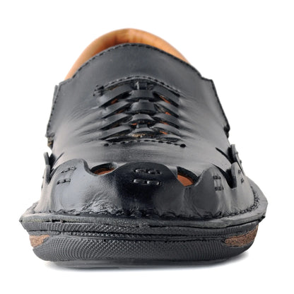 Pure Leather Black Sandal, with Driving Shoe Sole  -  Transformer, DMRONBLK25