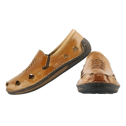 Pure Leather Tan Sandal, with Driving Shoe Sole -  Transformer, DMRONBRW24