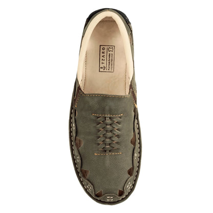 Pure Leather Olive Green Sandal, with Driving Shoe Sole  -  Transformer, DMRONOLV27