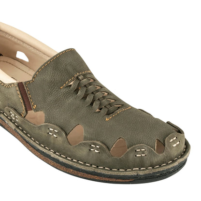 Pure Leather Olive Green Sandal, with Driving Shoe Sole  -  Transformer, DMRONOLV27