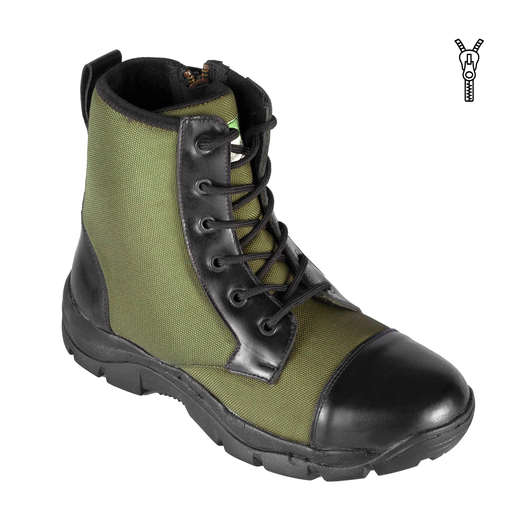 HULK Olive Green Jungle Boots with Zipper | Next-Gen Army Boots | German Water-Repellant Fabric | HLKCNVOGZP