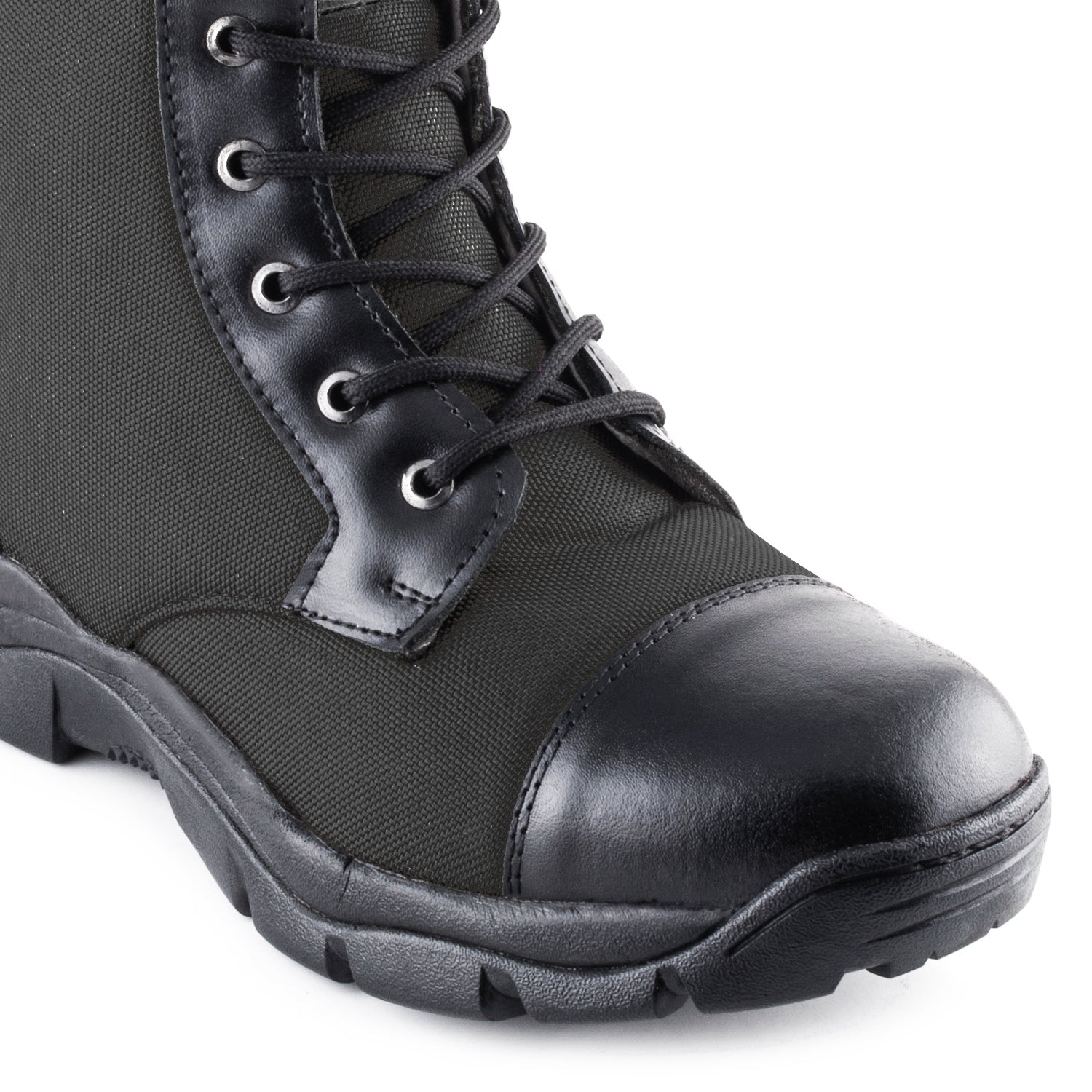 Black army shoes side profile showing canvas fabric upper and lace-up system – TZARO HULKCNVBLK combat boots
