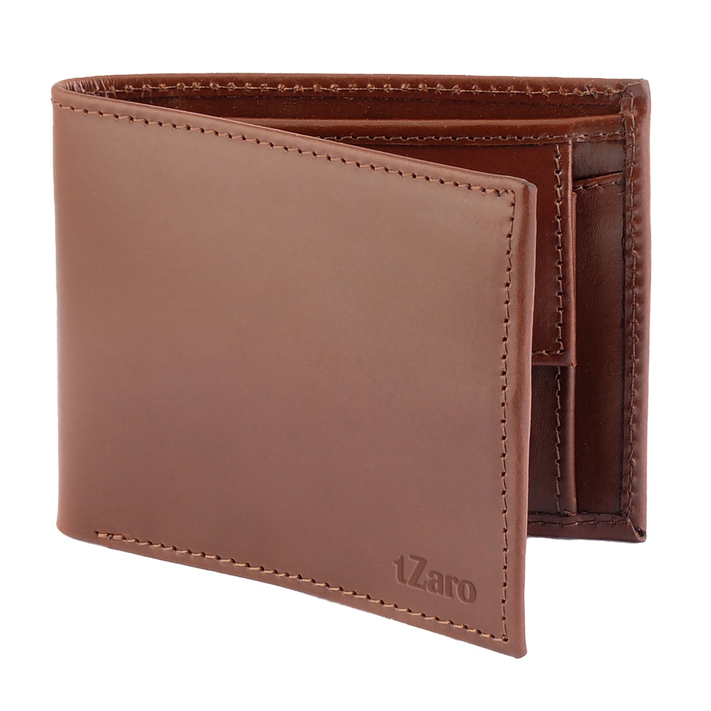 Tan Pure Leather Bifold Wallet for Men with Coin Pocket  | TZARO-IQANMLTHR081