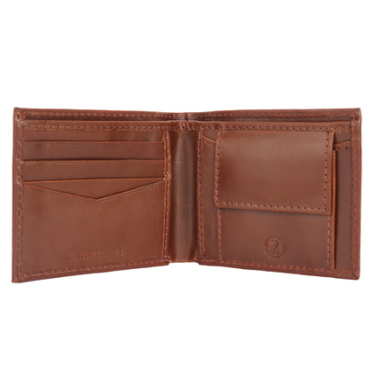 Tan Pure Leather Bifold Wallet for Men with Coin Pocket  | TZARO-IQANMLTHR081