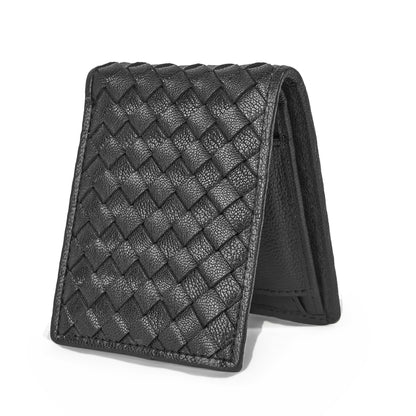 Black Pure Leather Woven Bifold Wallet for Men | TZARO IQANMWEV83BLK