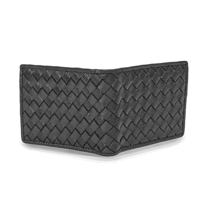 Black Pure Leather Woven Bifold Wallet for Men | TZARO IQANMWEV83BLK