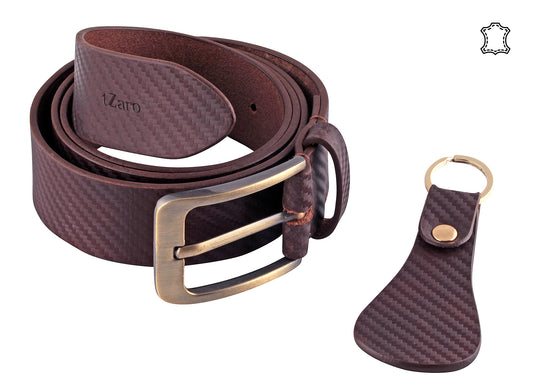 Italian Leather Textured Belt with Keychain for Men - Venti, IQPRSLT65CMB | TZARO