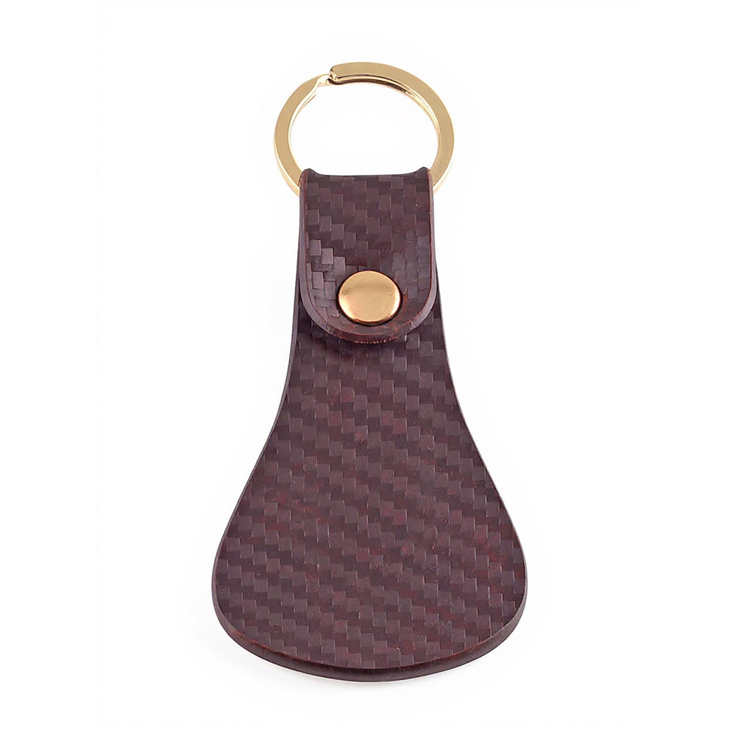 Brown textured leather keychain gold ring attachment close-up – TZARO