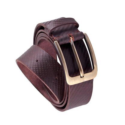 Brown Italian leather belt coiled top view brass buckle – TZARO
