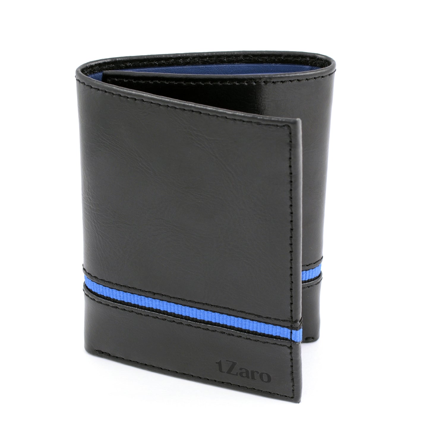 Black Genuine Leather Trifold Wallet for Men with Blue Interior | TZARO - IQPRSLTHR015