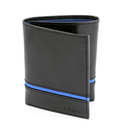 Black Genuine Leather Trifold Wallet for Men with Blue Interior | TZARO - IQPRSLTHR015