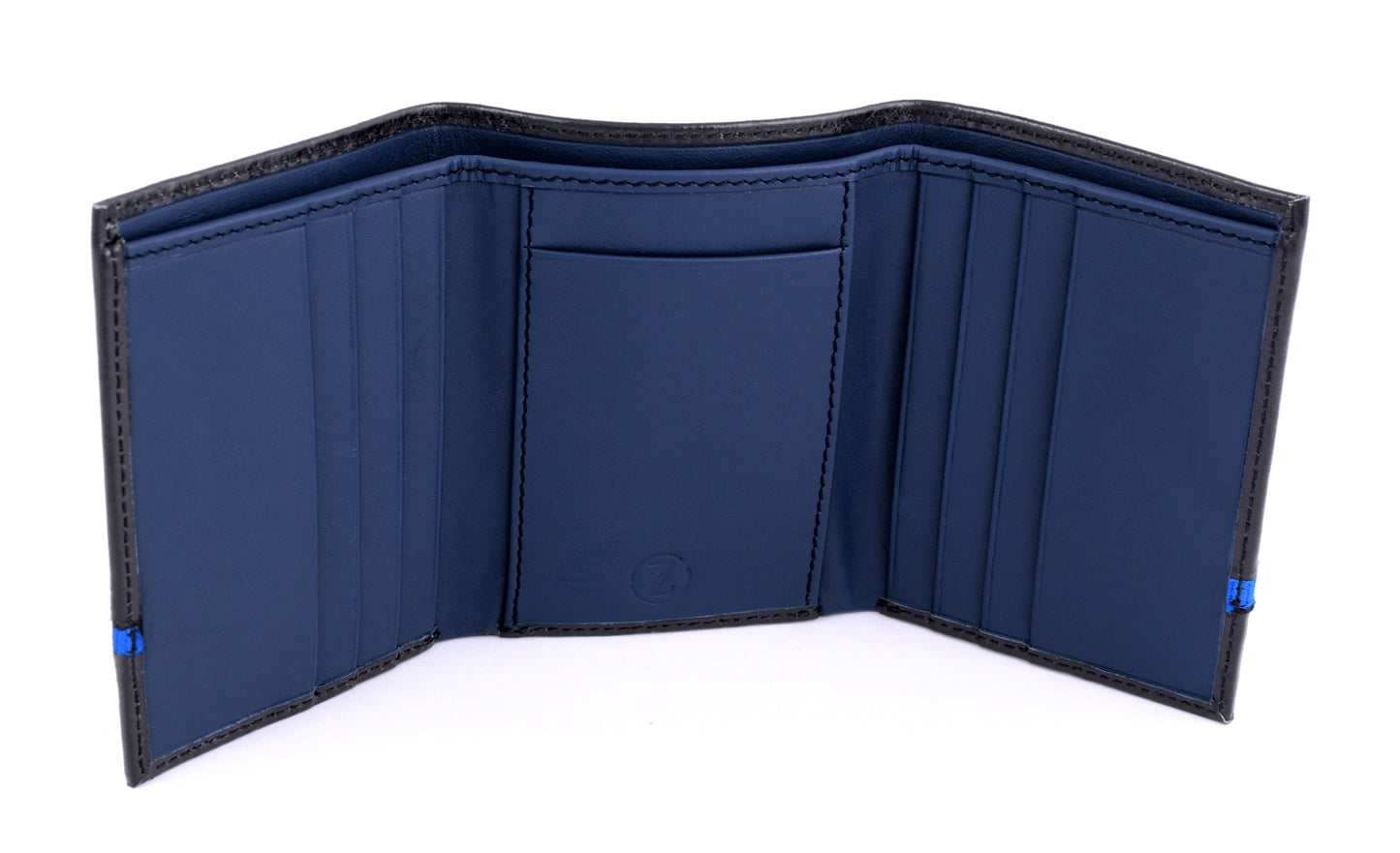 Black Genuine Leather Trifold Wallet for Men with Blue Interior | TZARO - IQPRSLTHR015
