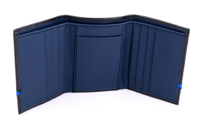 Black Genuine Leather Trifold Wallet for Men with Blue Interior | TZARO - IQPRSLTHR015
