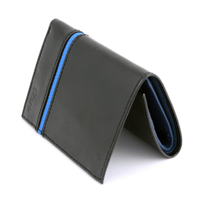 Black Genuine Leather Trifold Wallet for Men with Blue Interior | TZARO - IQPRSLTHR015