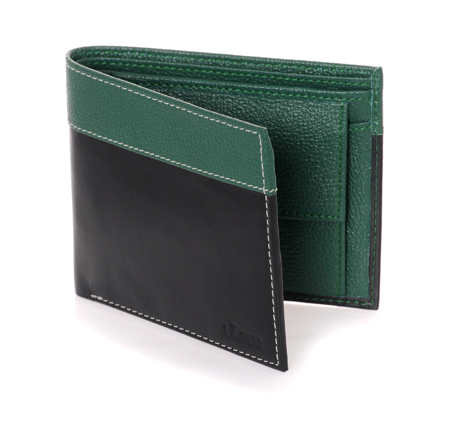 Black & Green Genuine Leather Bifold Wallet for Men | TZARO-  IQPRSLTHR024