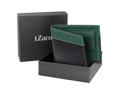 Black & Green Genuine Leather Bifold Wallet for Men | TZARO-  IQPRSLTHR024