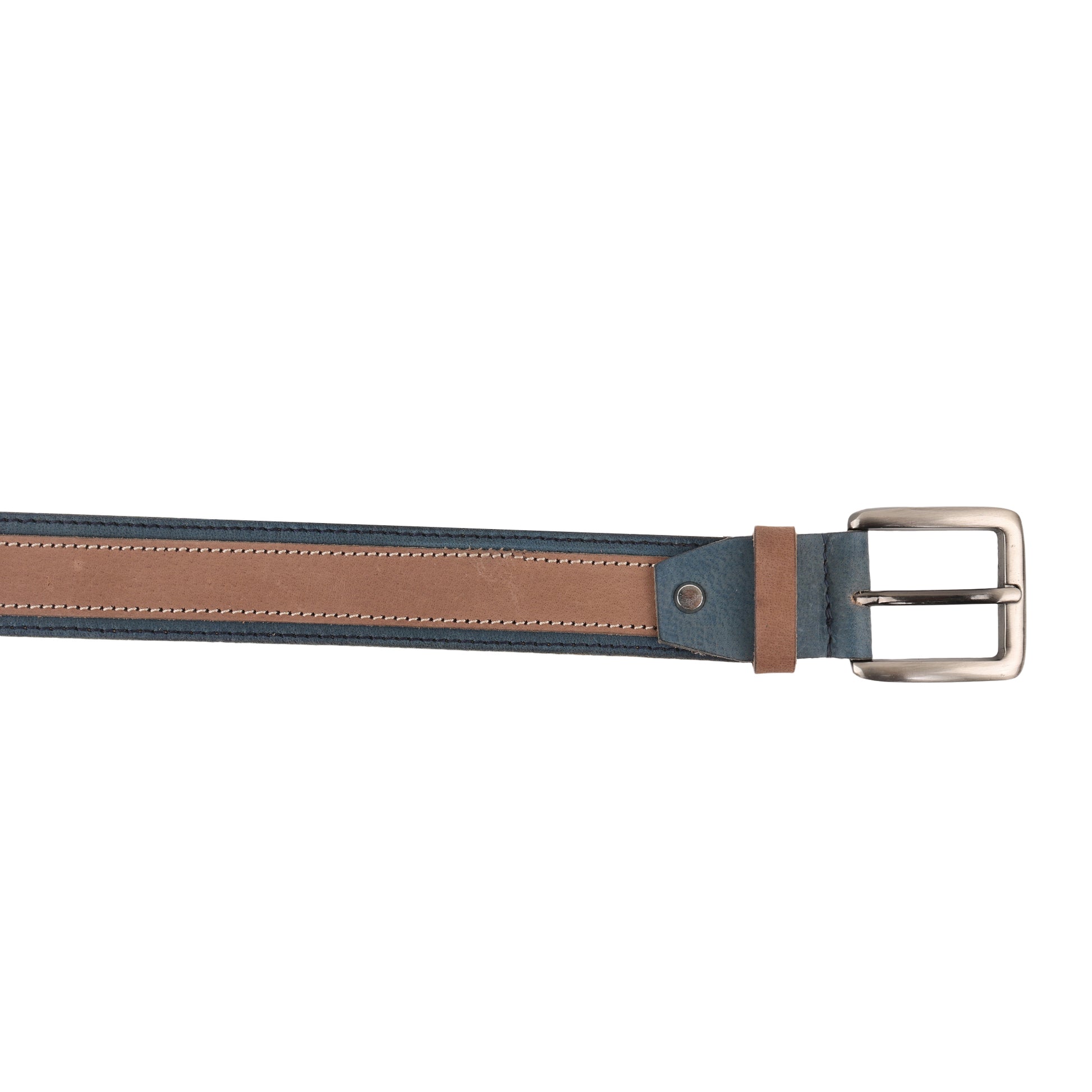 Tan and blue leather twin color belt strap end keeper loop detail – TZARO