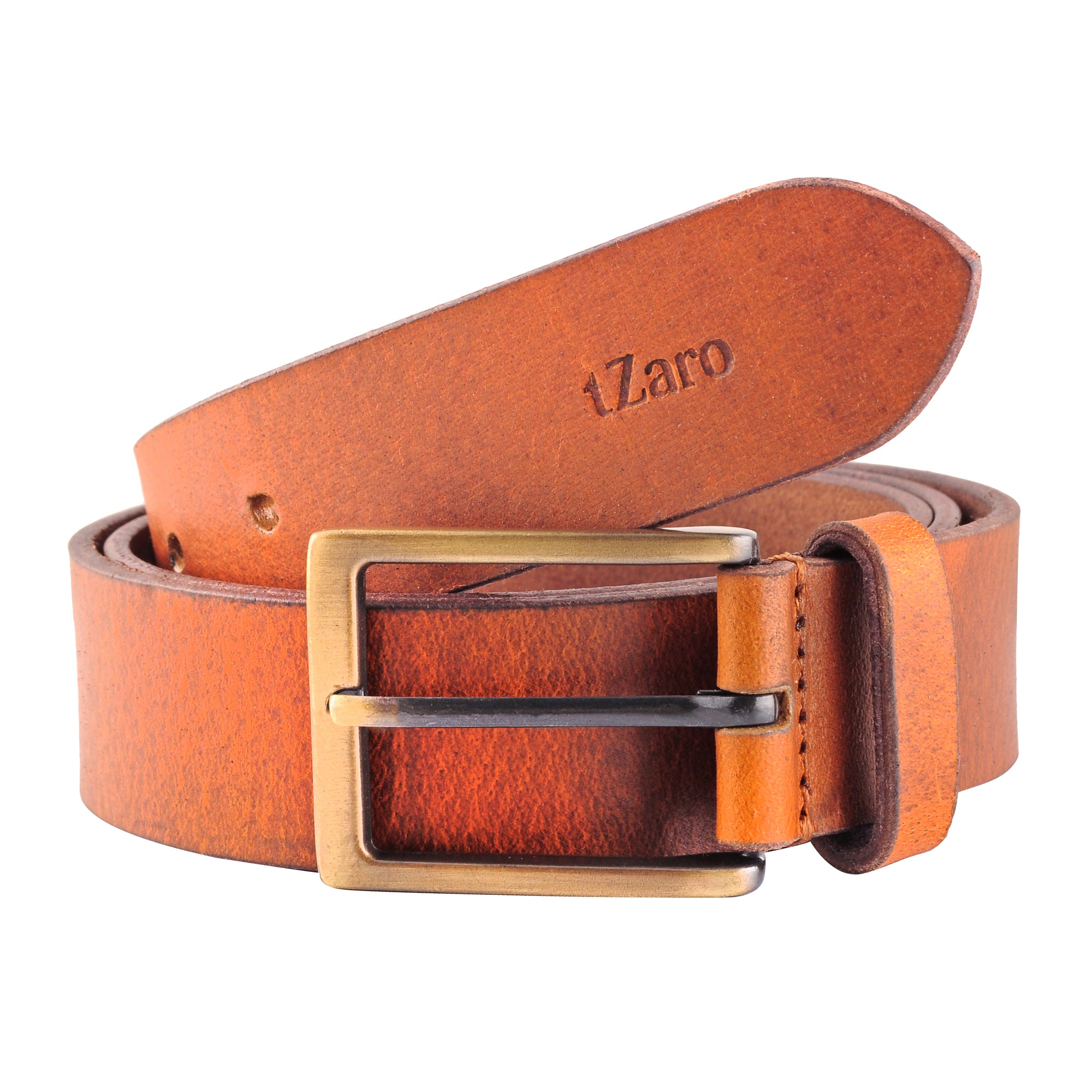 an Harness Leather Belt — Boarded Finish, Antique Brass Buckle | IQZPRLTH60TN