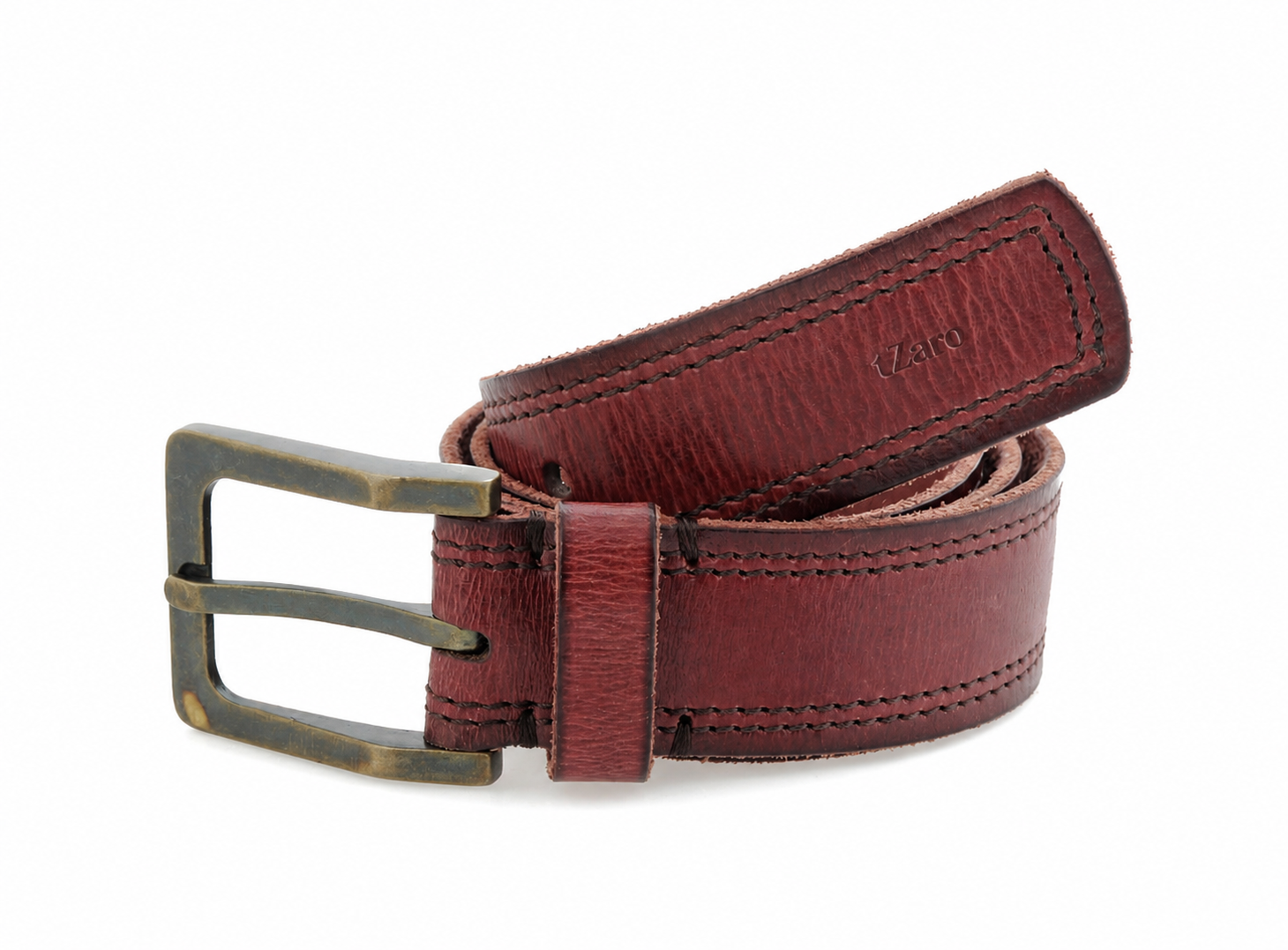 Burgundy Hand-Padded Harness Leather Belt — Brass Buckle | IQZPRLTHBLT042