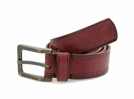 Burgundy Hand-Padded Harness Leather Belt — Brass Buckle | IQZPRLTHBLT042