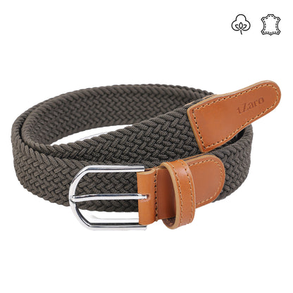 Stretchable Woven Belt with Leather Ends for Men, IQZPRLWB59 | TZARO