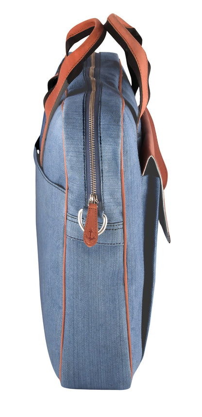 Denim & Natural Leather Laptop Bag |  JUSTIN.Blue
