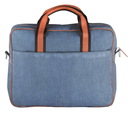 Denim & Natural Leather Laptop Bag |  JUSTIN.Blue