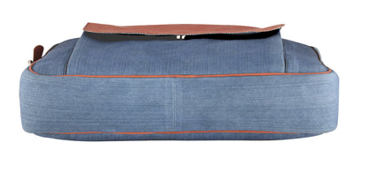Denim & Natural Leather Laptop Bag |  JUSTIN.Blue