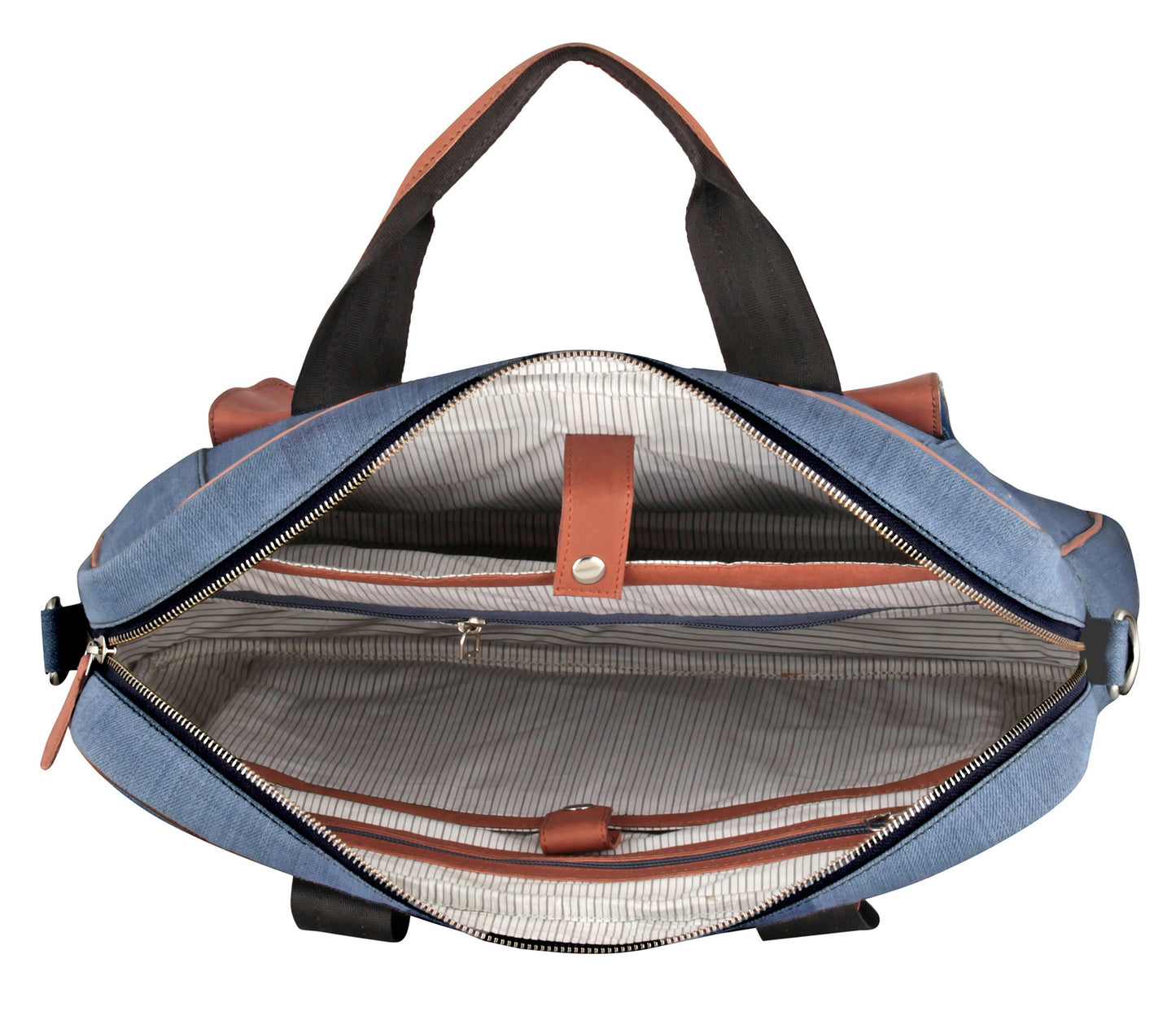 Denim & Natural Leather Laptop Bag |  JUSTIN.Blue