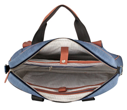 Denim & Natural Leather Laptop Bag |  JUSTIN.Blue