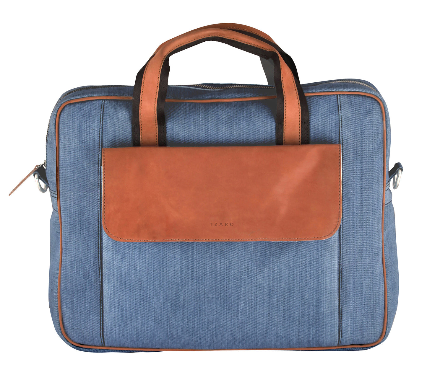 Denim & Natural Leather Laptop Bag |  JUSTIN.Blue