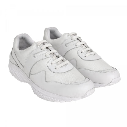 Pure Leather White Sports Shoes with Rubber Outsole - MarathonJCO