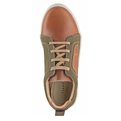 Pure Leather, Olive & Tan Color Leather Sneakers - Optimus, OPT303OLVTAN