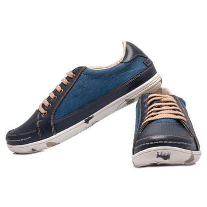 Pure Leather Blue Sneaker with a Touch of Denim- ROCAN410BLZ
