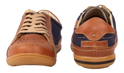 Pure Leather Tan Sneakers with a Touch of Denim - RODEN411TAN