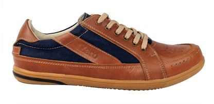 Pure Leather Tan Sneakers with a Touch of Denim - RODEN411TAN
