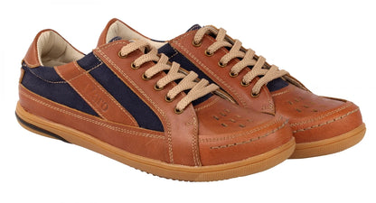 Pure Leather Tan Sneakers with a Touch of Denim - RODEN411TAN