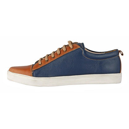 Pure Leather Blue Sneaker with a Touch of Tan  -  Casanova Blue, ROM202BLUTAN