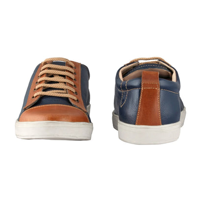 Pure Leather Blue Sneaker with a Touch of Tan  -  Casanova Blue, ROM202BLUTAN