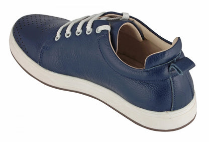 Pure Leather Twin Color Sneaker - Blue Weh, ROM203BLUWAV