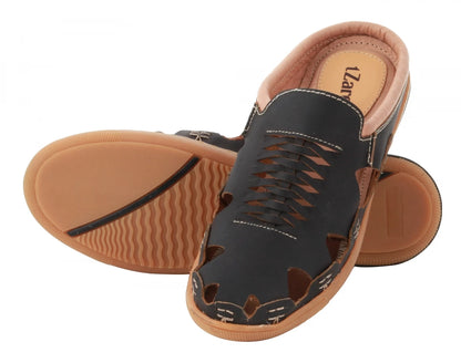 Pure Leather Mule, with Rubber Sole  - Hector (OPU), RON4108DRBLK