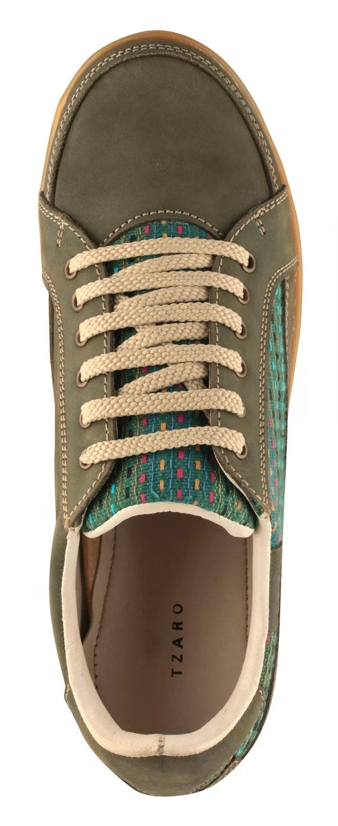 Pure Leather Sneakers with a Touch of Handloom - Loom (Olive Green), RON4145FABOLV