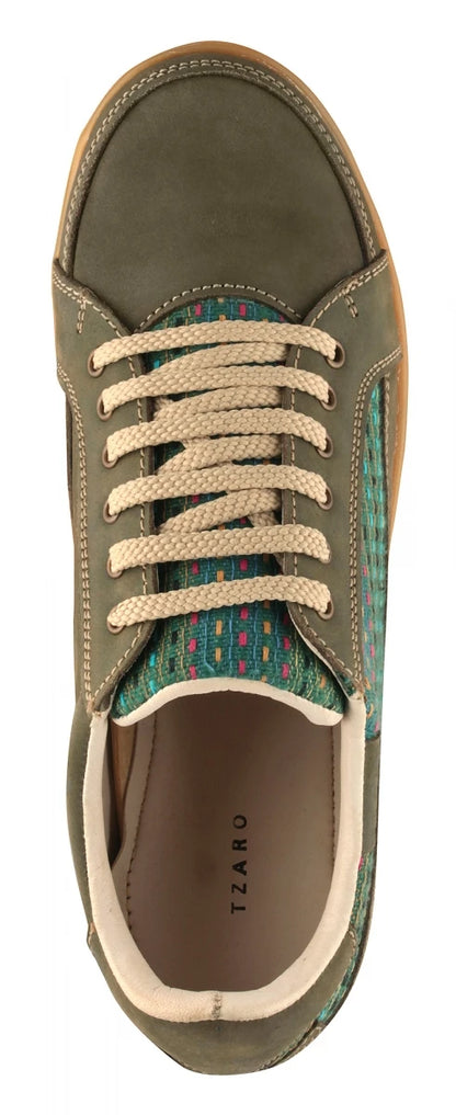 Pure Leather Sneakers with a Touch of Handloom - Loom (Olive Green), RON4145FABOLV